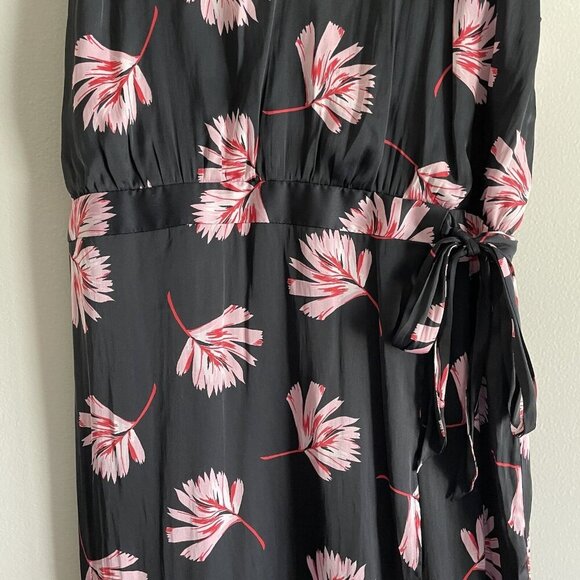 Express Womn L Black Floral Satin Tie Back Spaghetti Straps Faux Wrap Maxi Dress - Picture 4 of 10